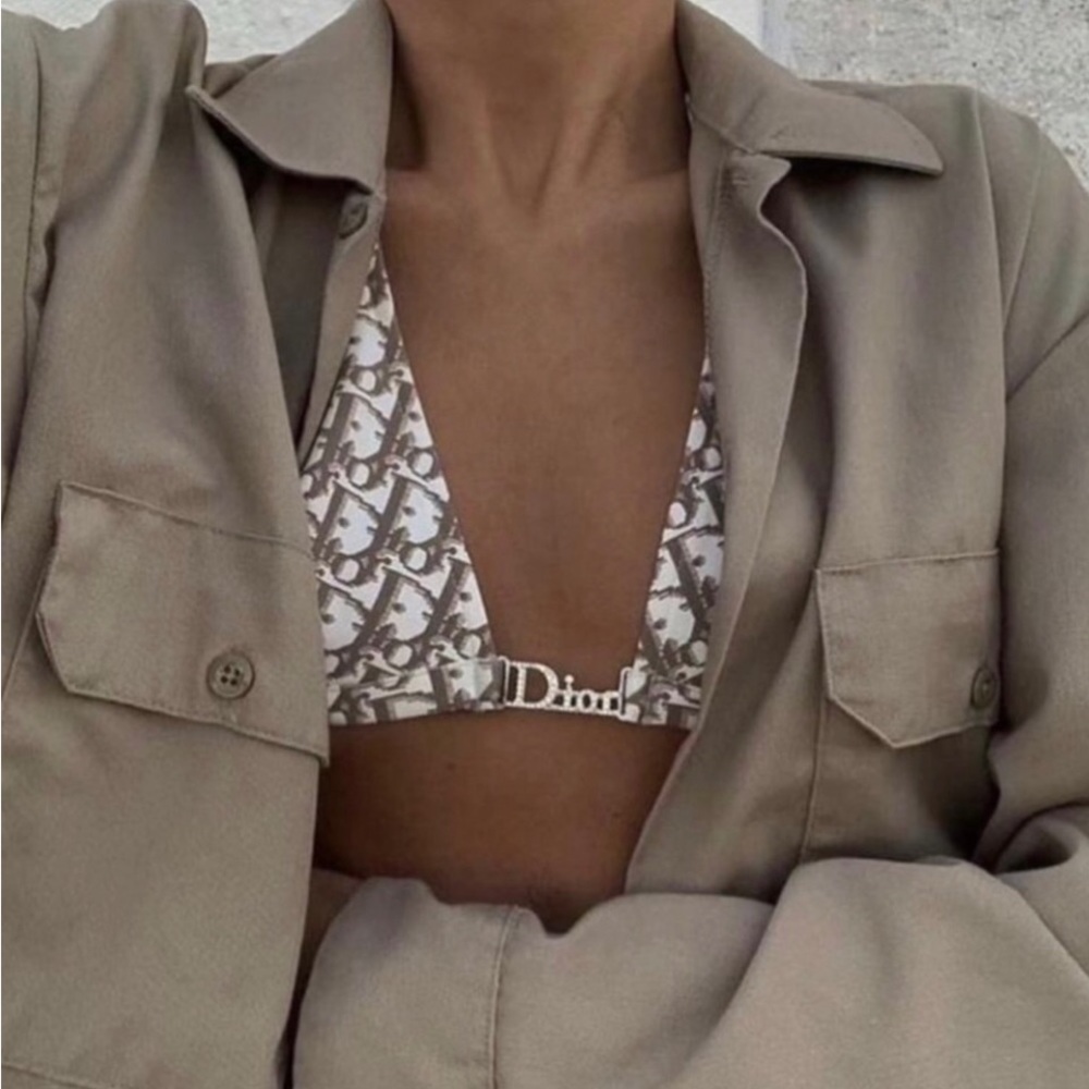 White + Taupe Luxury Swarovski Crystal Silver Accent Stretch Two Piece B…